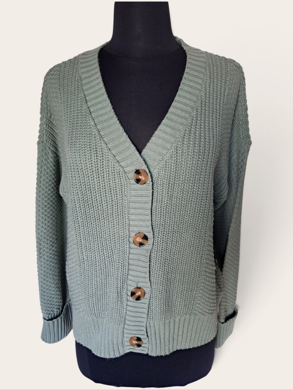 Maurices Women's Mixed Stitch Chunky Knit Green Button Down Cardigan NWT - Picture 3 of 6